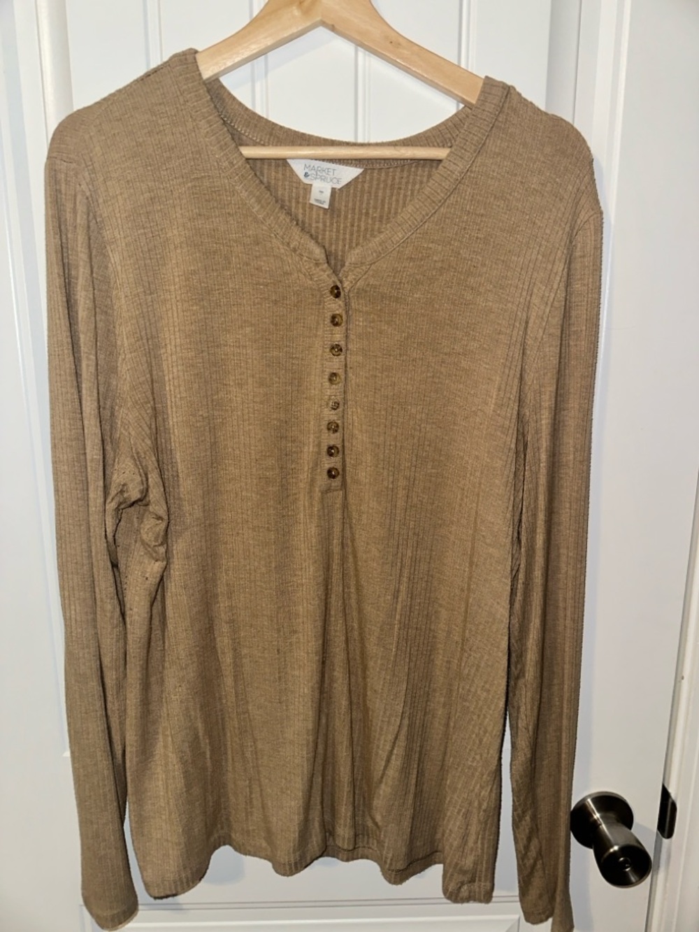 Market & Spruce Camel Ribbed Long-Sleeve Henley